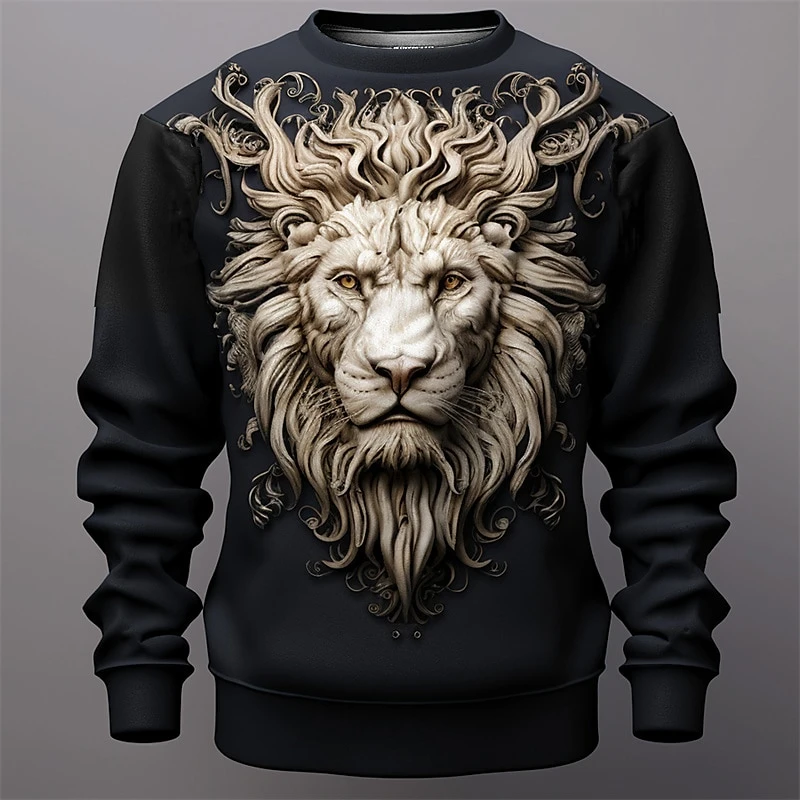 

Funny 3D Lion Print Sweatshirt Male Street Trend Harajuku Fashion Clothing Casual O-neck Loose Pullover Autumn Long Sleeved Tops