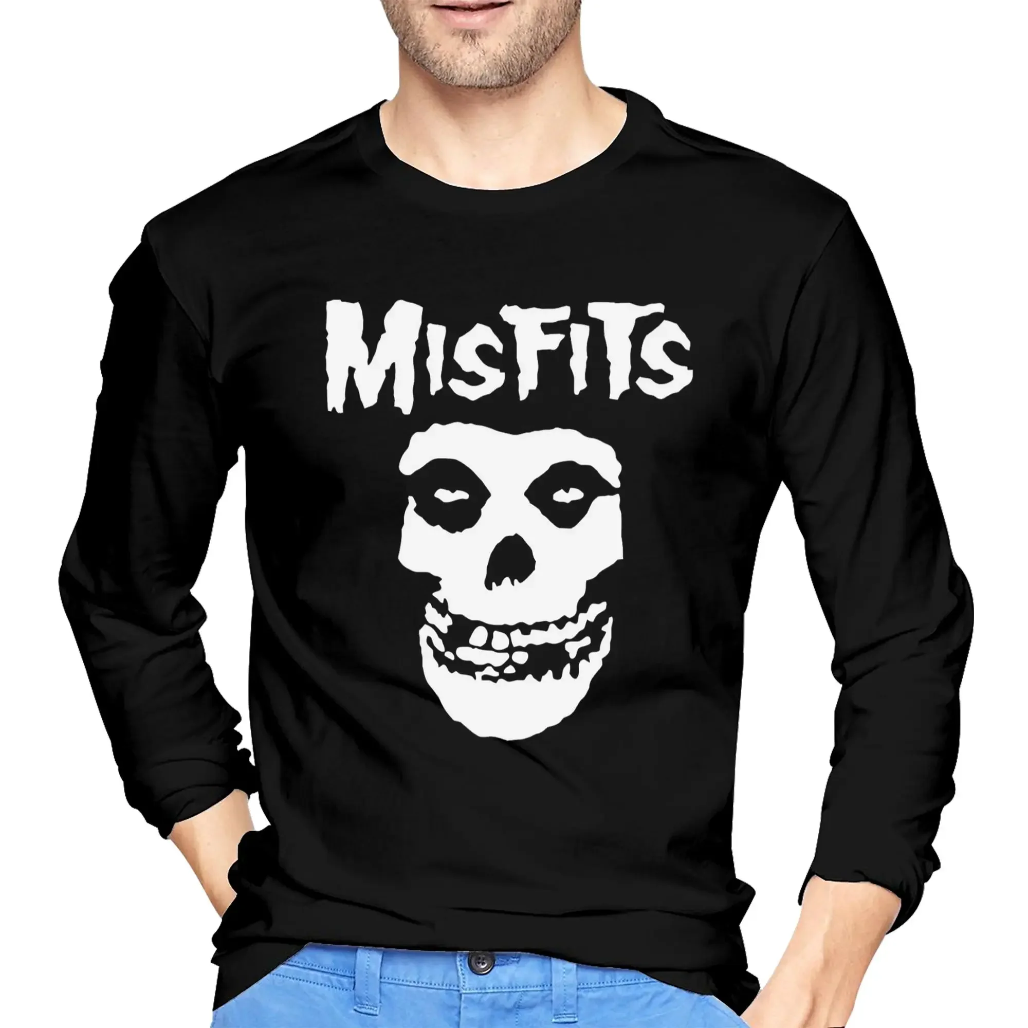 

Bat Skull Misfits Skull Mesh Men's Long Sleeved T-shirt Breathable Round Neck T shirts Spring and Autumn Men tops