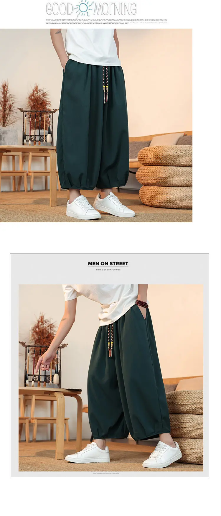 Sommerliche, atmungsaktive Sweatshirt-Hose für Herren, Eisseide, Leinenimitat, lockere, lässige, coole, kurze Hose im chinesischen Stil – Detail 20