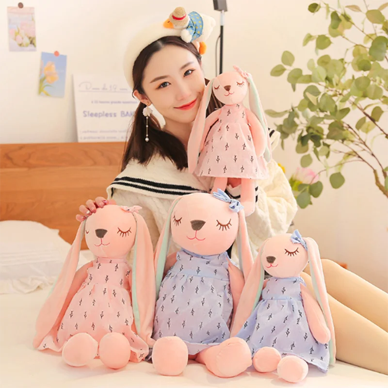 ตุ๊กตากระต่ายหูยาวน่ารัก สร้างสรรค์ นุ่มมาก ช่วยให้นอนหลับสบาย ของเล่นตุ๊กตาการ์ตูนแสนหวาน ของขวัญสำหรับเด็ก