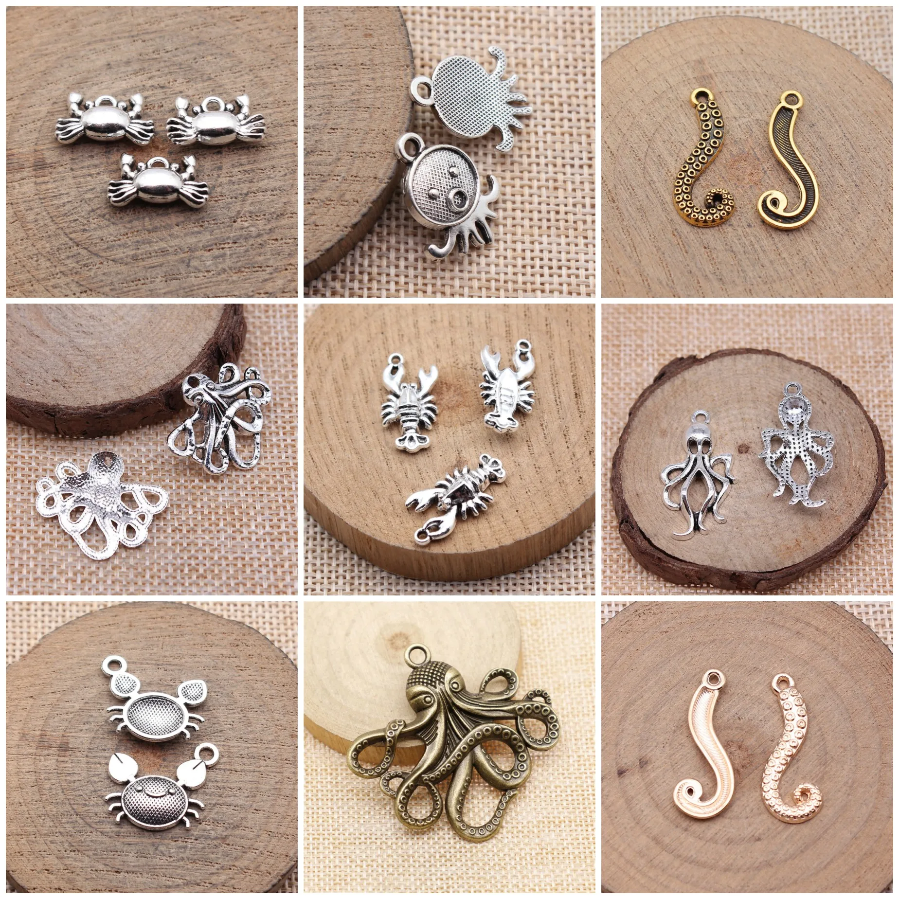 Vintage Octopus Lobster Sea Animal Charms Pendant Beach Bulk For DIY Jewelry Making Bracelet Necklace