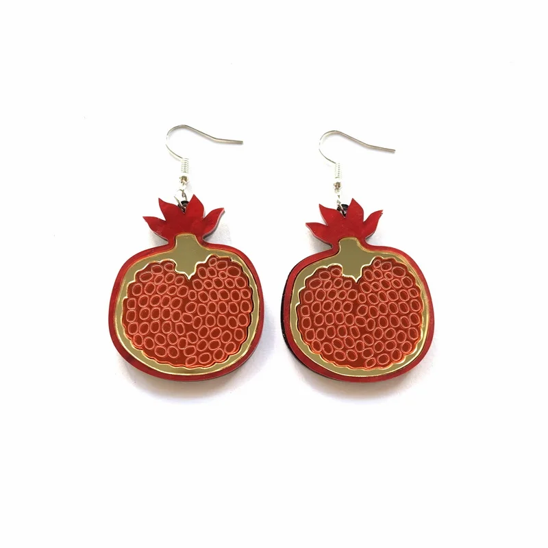 Trendy Fruit Mirror Red Pomegranate Pendant Acrylic Dangle Earrings For Women Creative Fashion Jewelry Gift