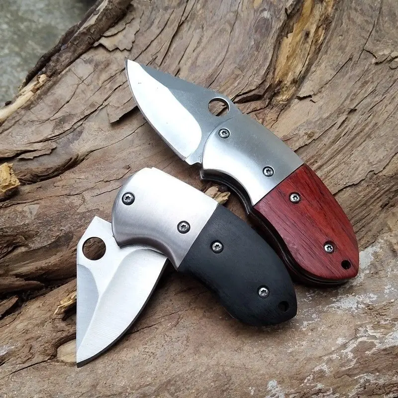 New outdoor stainless steel redwood handle folding knife, mini portable pocket pocket knife, edc self-defense survival knife