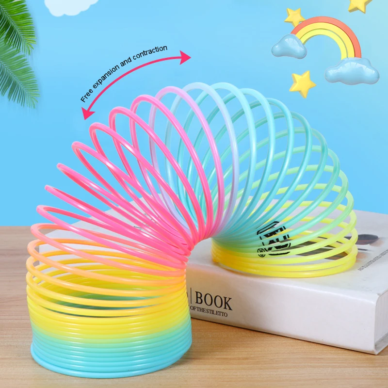 Big Magic Rainbow Color Spring Pack Original Plastic Coil Fidget Toy Colorful Neon Color Sensory Vintage Toys Decompression Toys