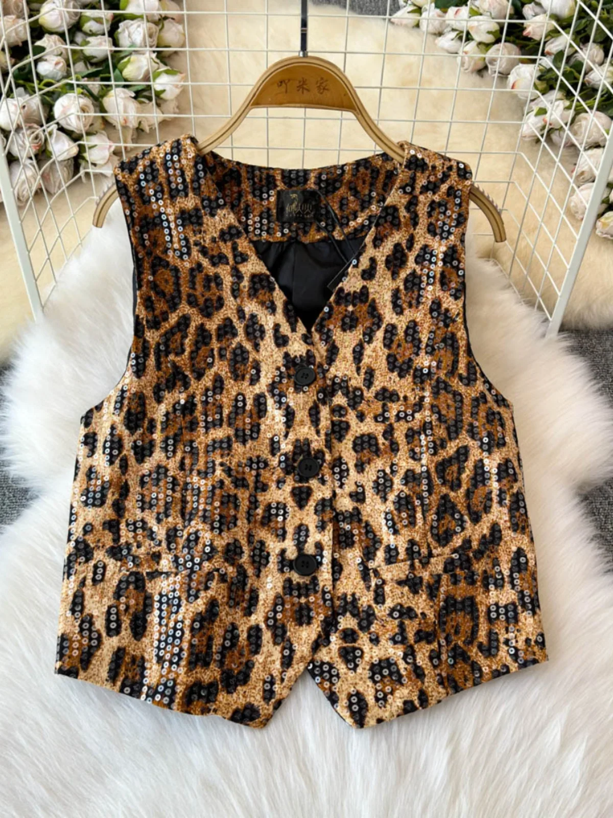 Sexy Girl Leopard Print Skirt Sets 2024 New Slim Sequins V-Neck Sleeveless Top and High Waist Skirt Two-piece Sets Womes Outfits