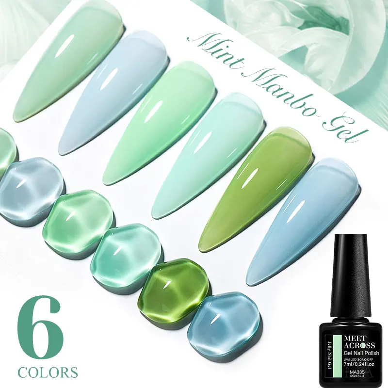 MEET ACROSS 6/8Pcs Gel Nail Polish Simple Fresh Green Macaron Aurora Gel Nail Art Varnish Manicure Manicure Nail Supplies