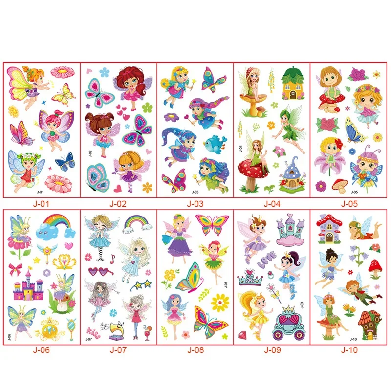 20pcs/set Cartoon Kids Children Tattoo Temporary for Face Hand Back Shoulder Butterfly Elf Castle Pirate Anchor Tattoos Stickers