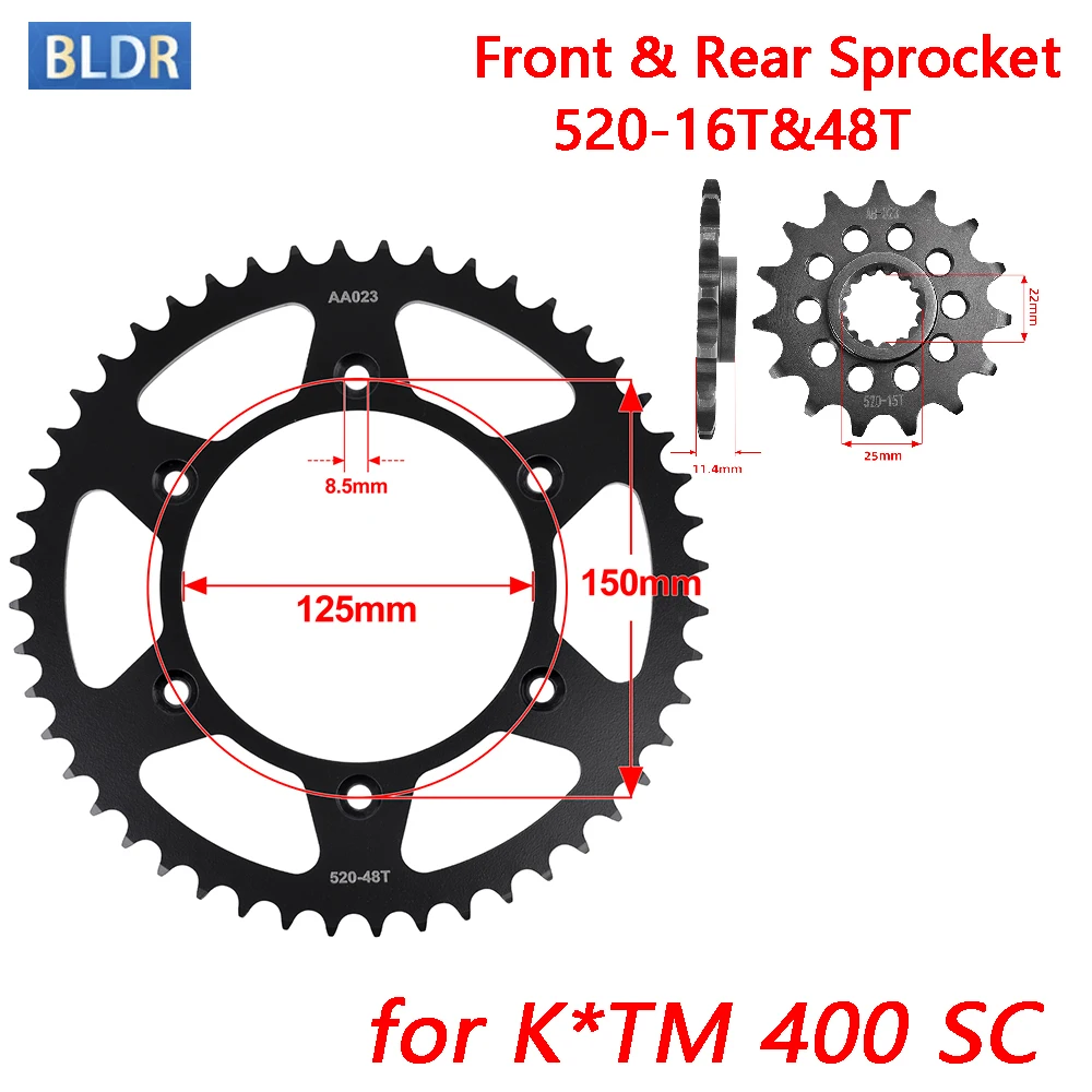 520 16T 48T Motorcycle Front Rear Sprocket Gear Wheel Cam Kit for K*TM 400 SC 1997 1998 1999 2000