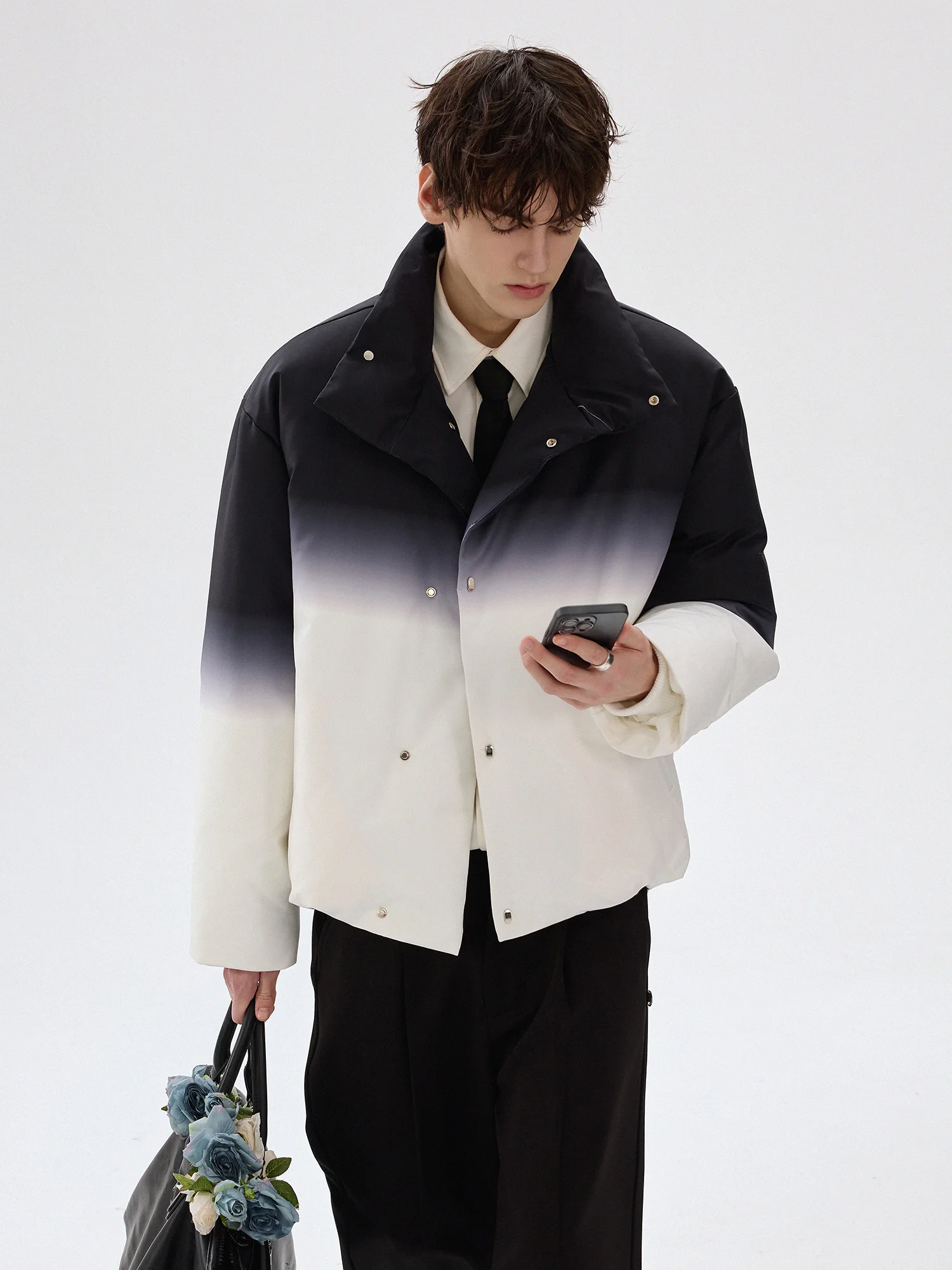 Men's 2025 Autumn New High-End Gradient Color Stand Collar Parkas Men's Tops Warm Design Trendy Handsome Elegant Parkas Coats