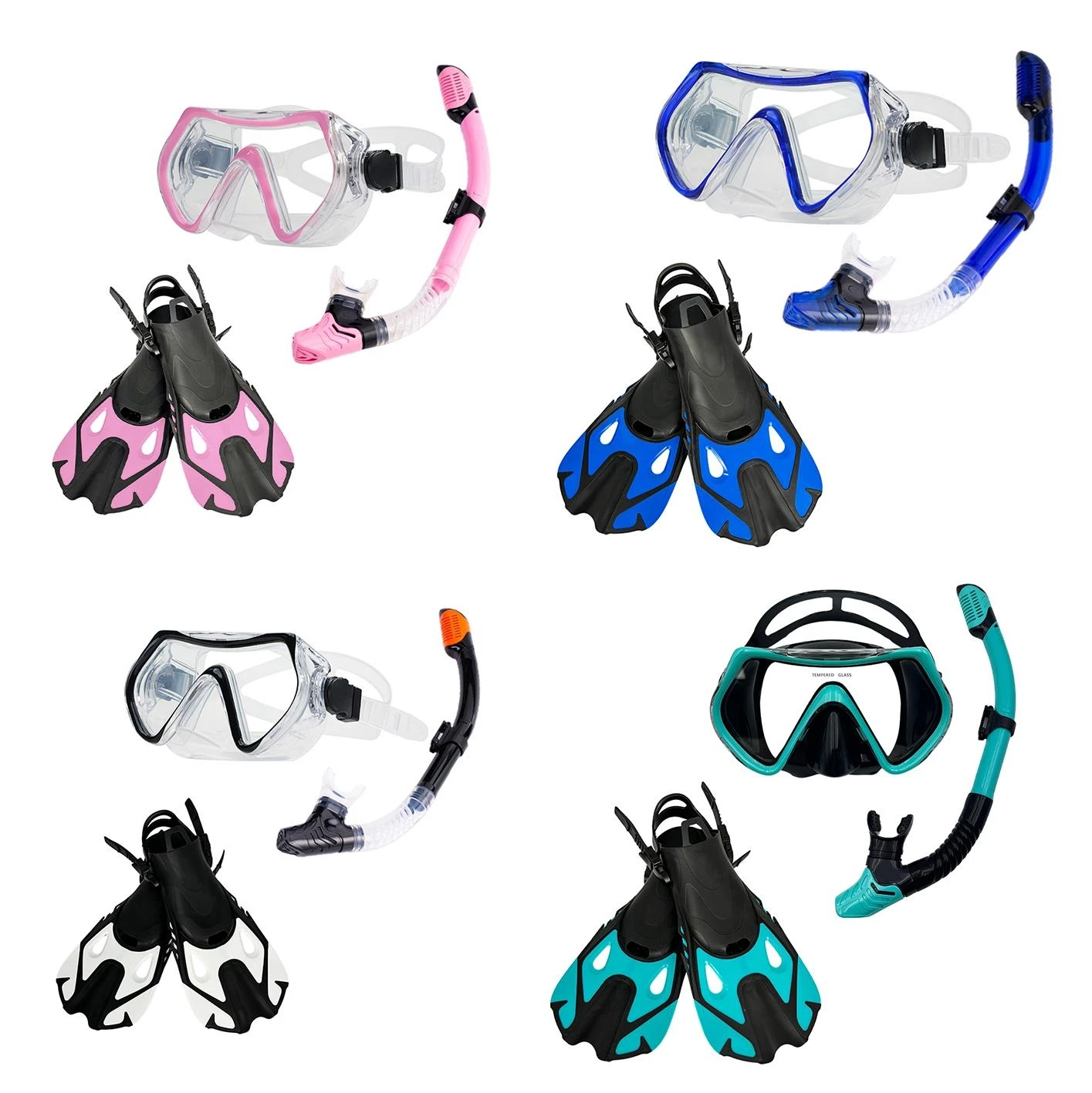 

Комплект для дайвинга для взрослых: маска с защитой от запотевания и ласты с линзами из закаленного стекла, 3 предмета