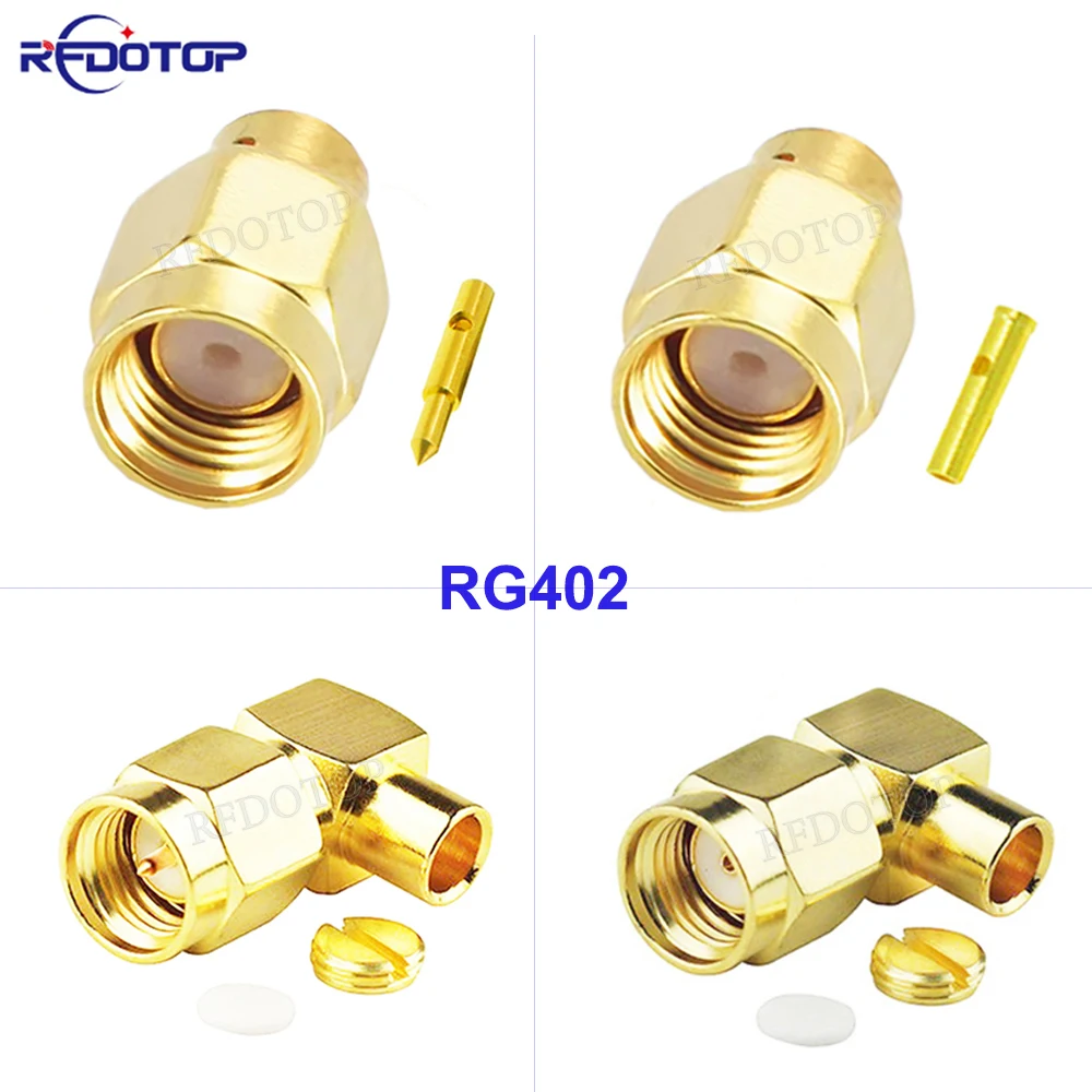 

5Pcs/Lot RP SMA/SMA Male Plug Straight or Right Angle Crimp for RG402 RG141 Cable 50-3 RF Connector Gold Plated 50 Ohm