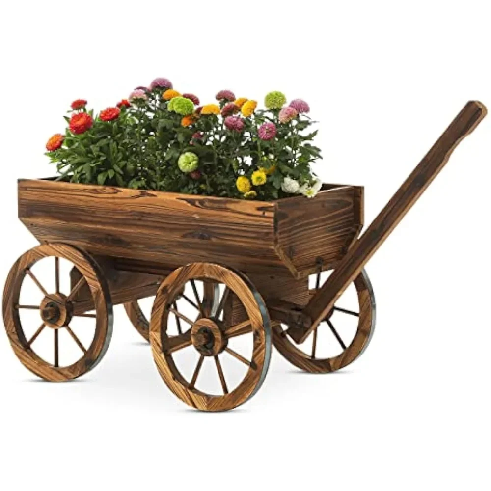 Garden Wagon Decor with Wheels Rustic Flower Pot,Planters Wagon Indoor Outdoor Backyard Balcony Decor