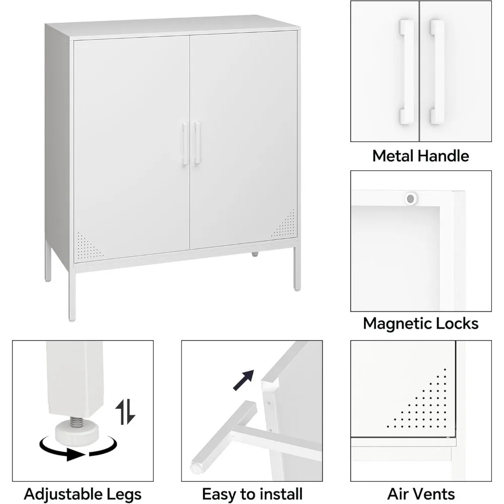 Gabinete de almacenamiento de metal con estante ajustable, aparador de buffet de acero para varias habitaciones