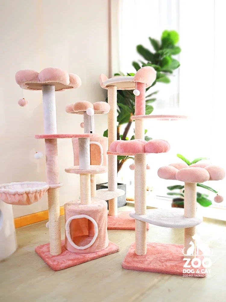 Cat Climbing Frame Cherry Blossom Powder Cat Tree Nest Grinding Claw Jumping Platform Toy Scratching Pole Cat Tower