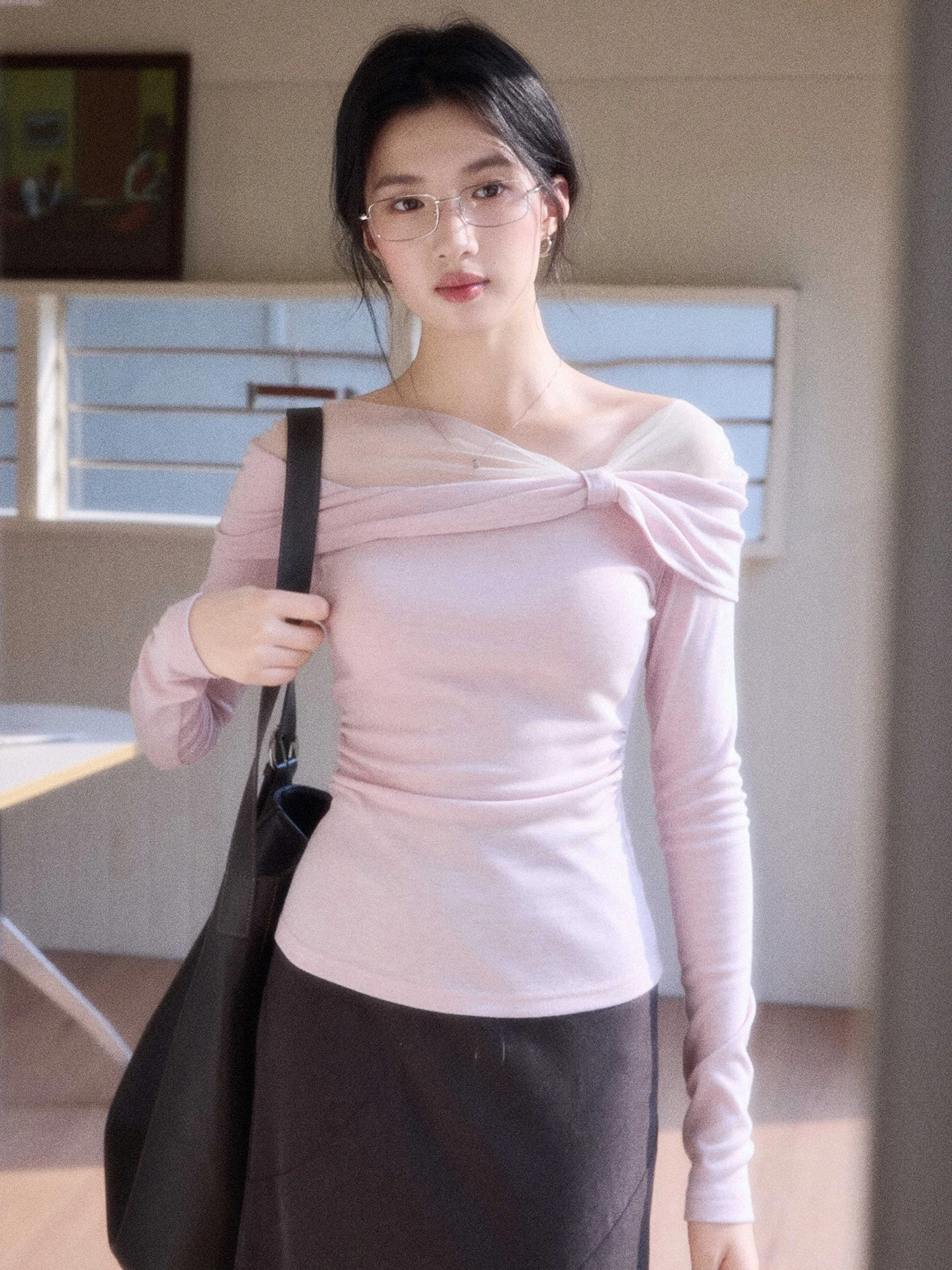 

Ele Long Sve Knitted T-irt Women's Slim Fit Casual Sle Me One oulder Top Comfortable Breathable Color