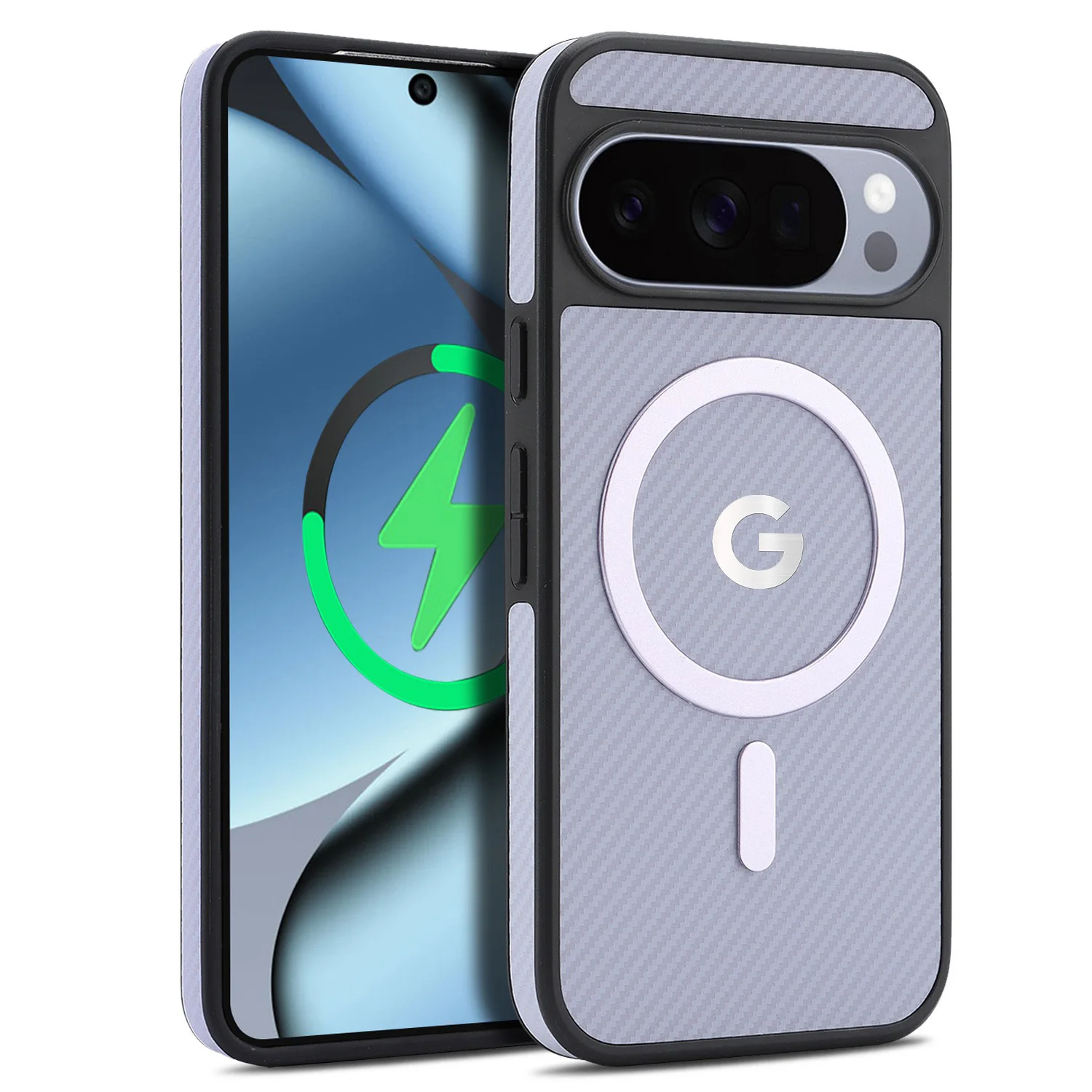 Hochwertige Handyhülle aus Kohlefaser-Texturleder für Google Pixel 10 9 ProXL 10A 9A, kompatibel mit MagSafe Wireless Charger, stoßfeste Abdeckung. – Detail 12