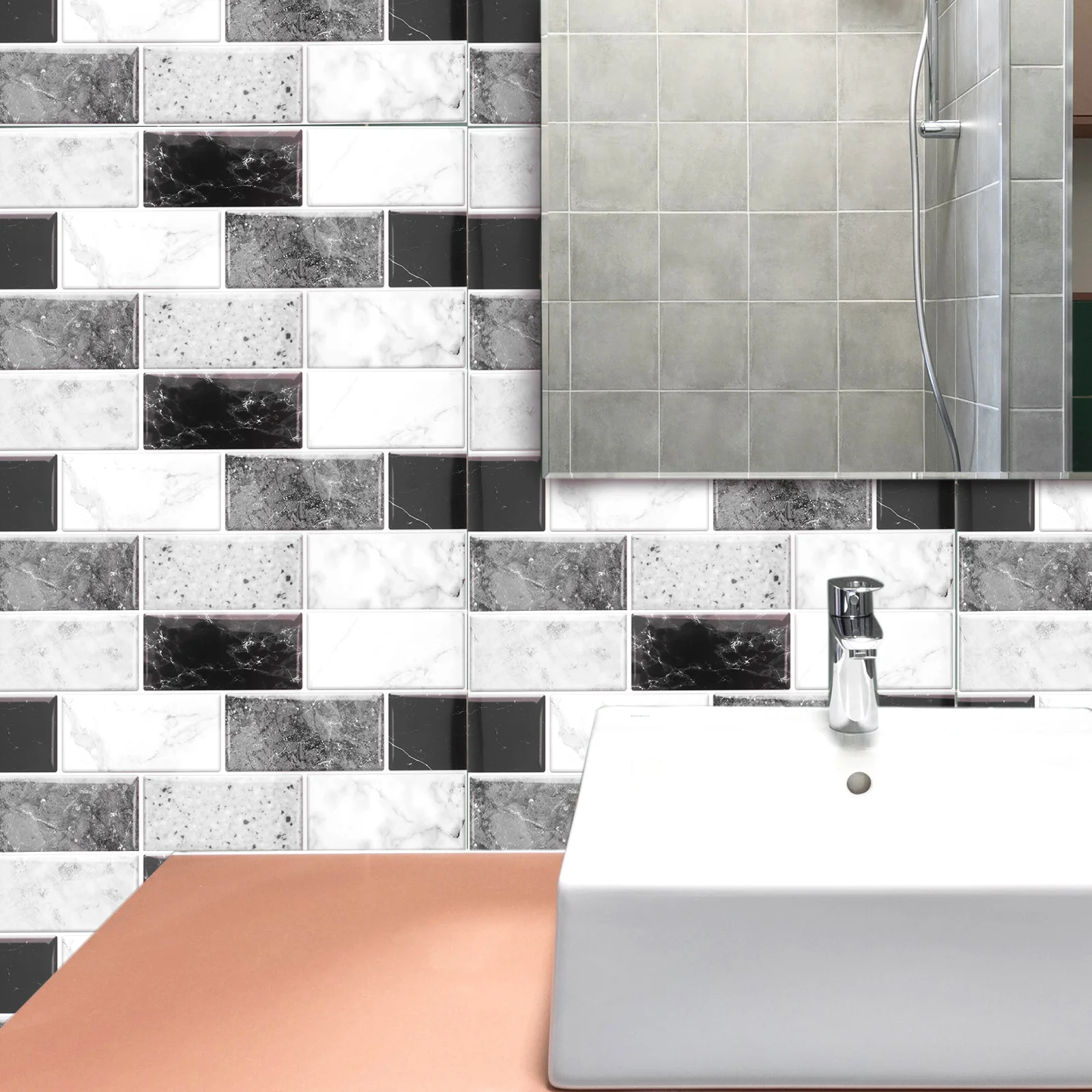 

6 Sheets Waterproof Self Adhesive Tiles Retro Sticker Wall Decor 3D Effect Kitchen Bathroom Backsplash Vinyl Wallpaper
