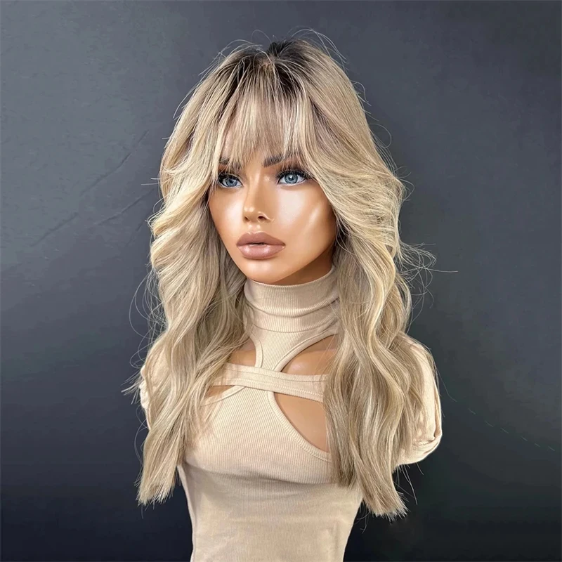 Lace Part Wigs for Women Ombre Ash Honey Blonde Colored Glueless Wigs with Bangs WEar and go 100% Natural Woman\