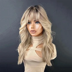 Koronkowe peruki dla kobiet Ombre Ash Honey Blonde Colored Glueless Wigs with Bangs WEar and go 100% Natural Woman's Wig Synthetic