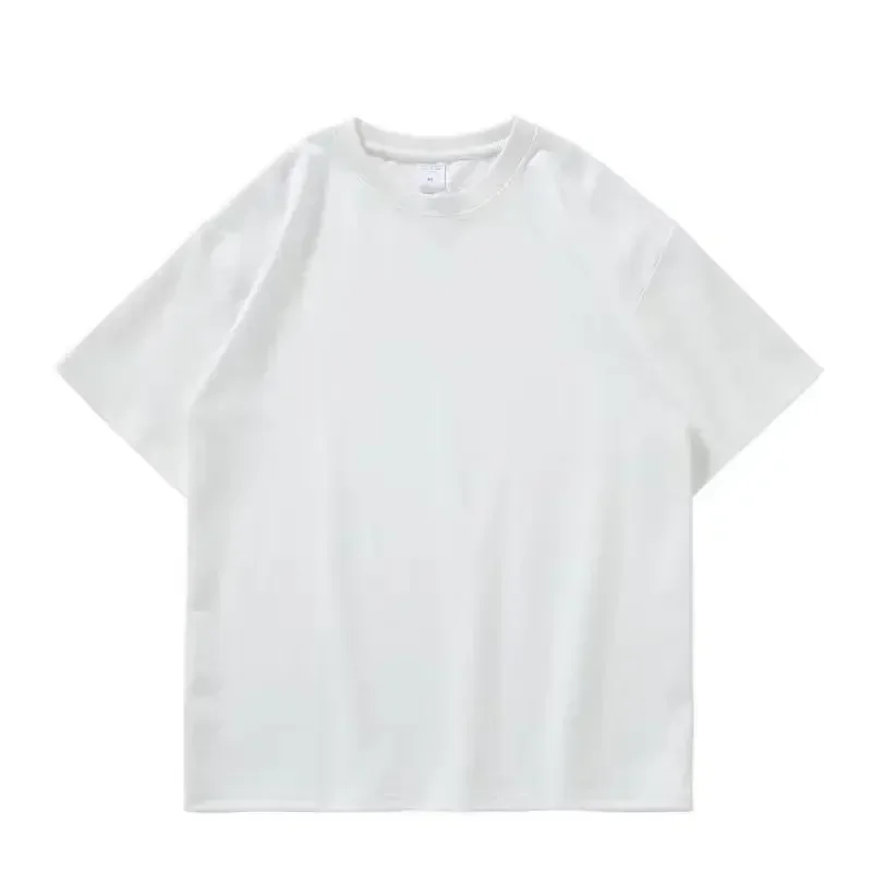 White GSM 500g Heavy-duty Pure Cotton T-shirt Thickened Threaded Round Neck Short Sleeves Three Needle Half Sleeve Tees