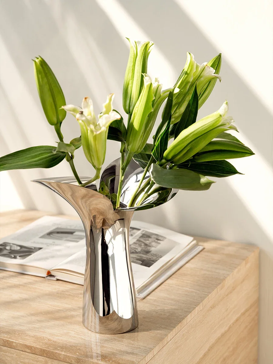 Nordic Designer Vase Decoration Home Luxury Stainless Steel Large Vase for Flowers Living Room Decor Wedding Scandinavian Gifts