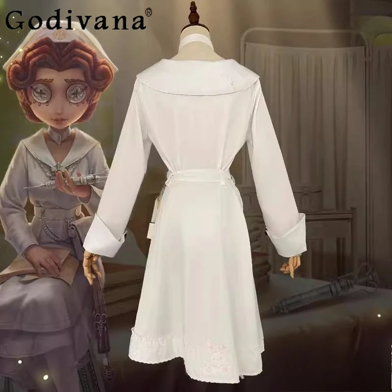 النساء أنيمي الملابس حزب البدلة الهوية الخامس إميلي داير الطبيب تأثيري فستان أبيض مجموعة فتاة الحجاب هالوين كرنفال الزي الرسمي