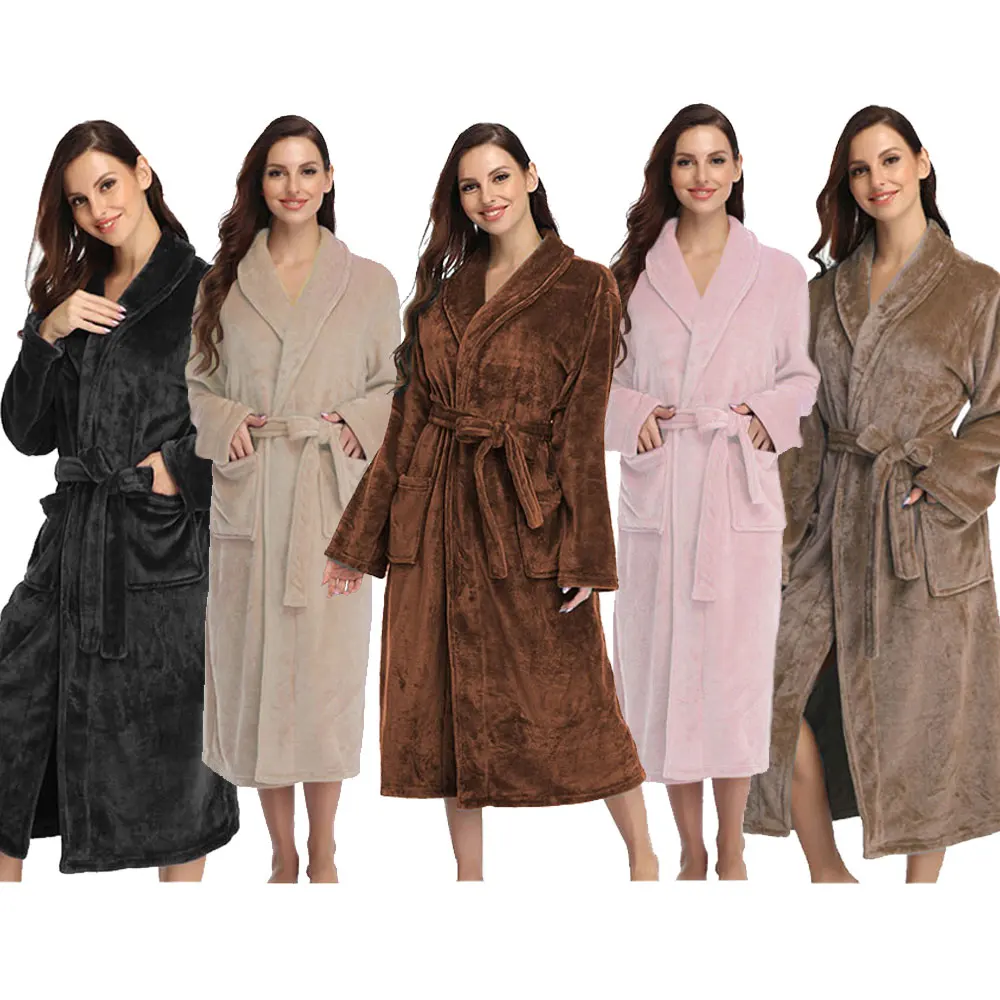 Flannel Shawl Collar Kimono Bathrobes Women's Solid Thick Robes Woman Plush Winter Long Robe Loose Plus Size Bathrobes 26 Colors