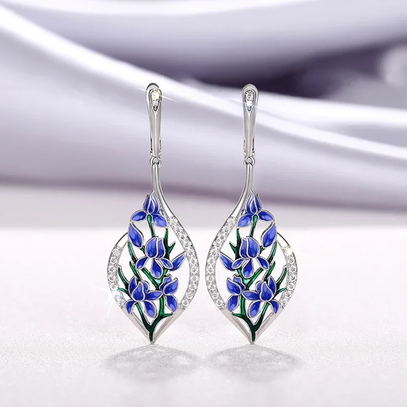 2026 Purple Flower Pendant Earrings for Women Charming Aesthetic Jewelry for Wedding Party Female Exquisite Accessories Gift