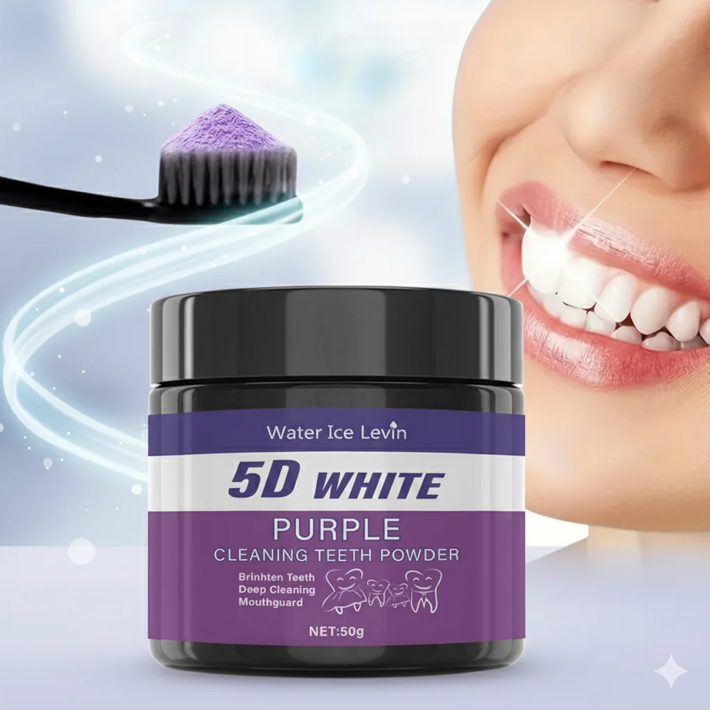 مسحوق تبييض الأسنان البنفسجي - تنظيف عميق بالفحم لإزالة البقع، نفس منعش، عناية الشتاء للفم لابتسامة أكثر إشراقاً