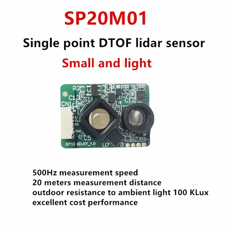 

CABE-SP20M01 20 метров, 500 Гц, одноточечный лидарный модуль DTOF UART TTL IIC, интерфейс связи, наружный лазерный дальномер