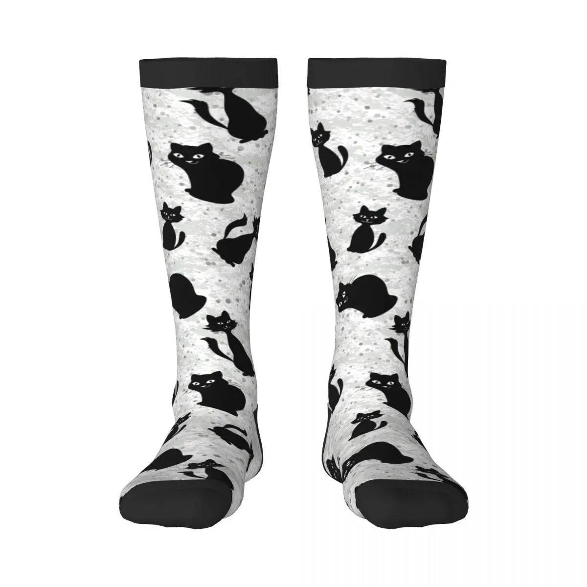 

Stockings Funny Autumn Casual Warm Socks Cartoon Cats Black Silhouettes Soft Winter Knee High Socks