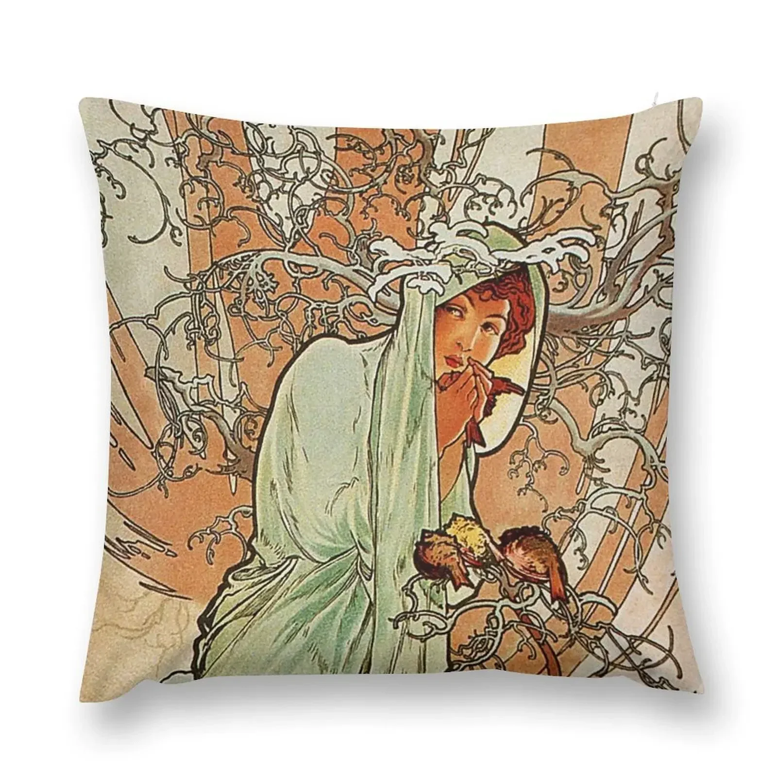 

Winter by Mucha - Vintage Four Seasons Reproduction 1896 Throw Pillow Ornamental Pillow Cushion Child pillow