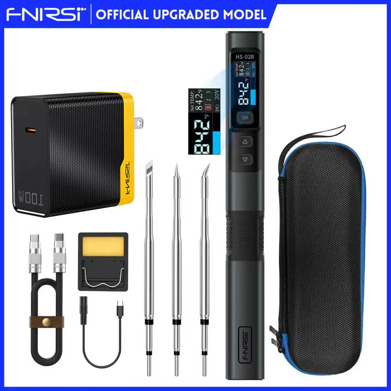 

FNIRSI HS-02B Smart Electric Soldering Iron PD 100W Adjustable Temperature Fast Heat Portable Soldering Iron Station Kit