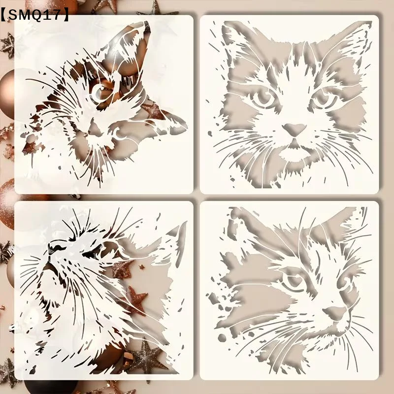 4Pcs/set Cat Painting Stencils, Reusable Hollow DIY Molds With Cute Kitten Pattern, Suitable Wooden Signs Walls Journals【SMQ】