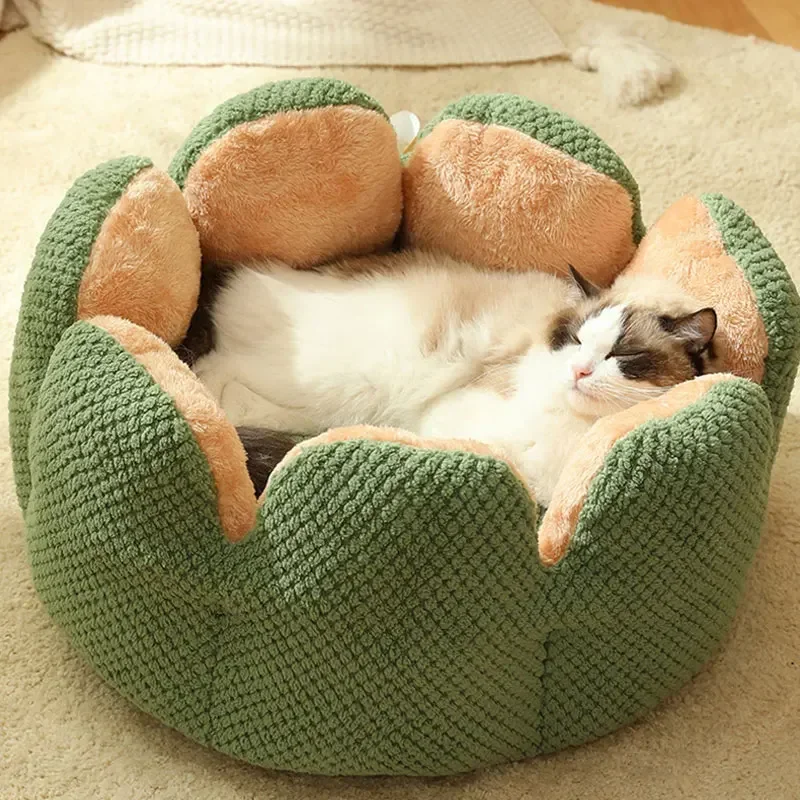 Cat Bed Petal-shaped Dog Beds Kennel Winter Warm Kitten House Soft Plush Round Basket Fluffy Puppy Cushion Mat Pet Suppiles