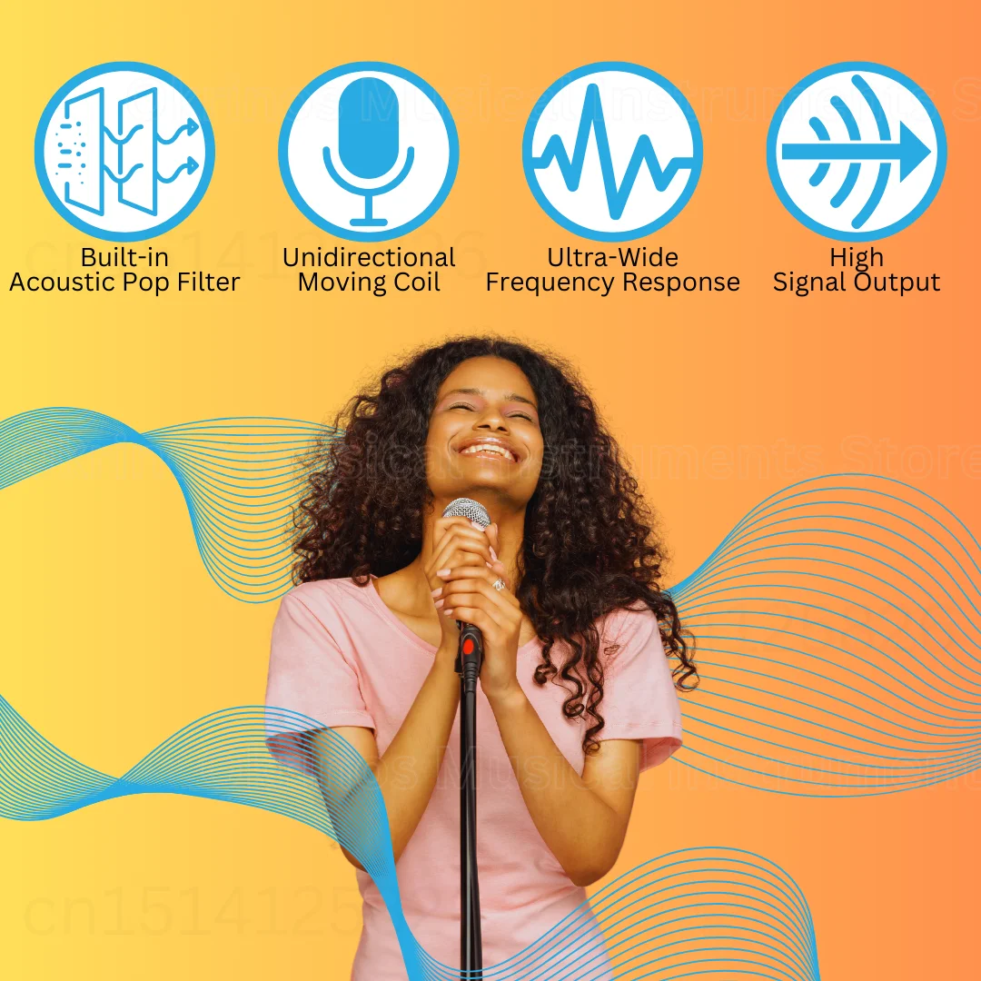Shiny Luminous Golden Handheld Cardioid Dynamic Vocal Mic , 12ft Cable, Adaptors, Spherical Grille for Speakers and Performance