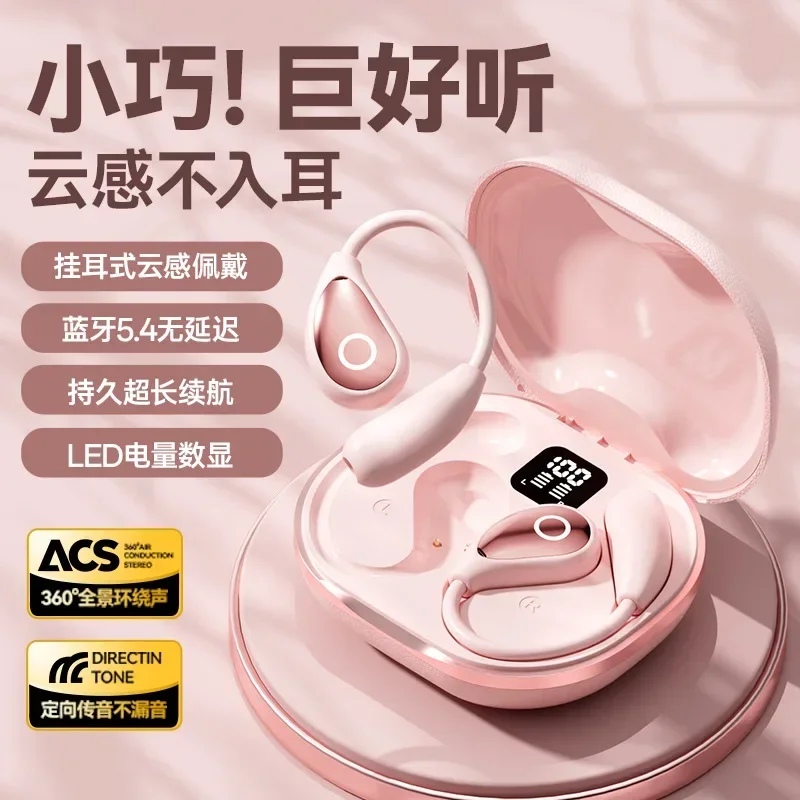AI intelligent translation headset leather pattern pink ear-hanging Bluetooth headset 150 language translation