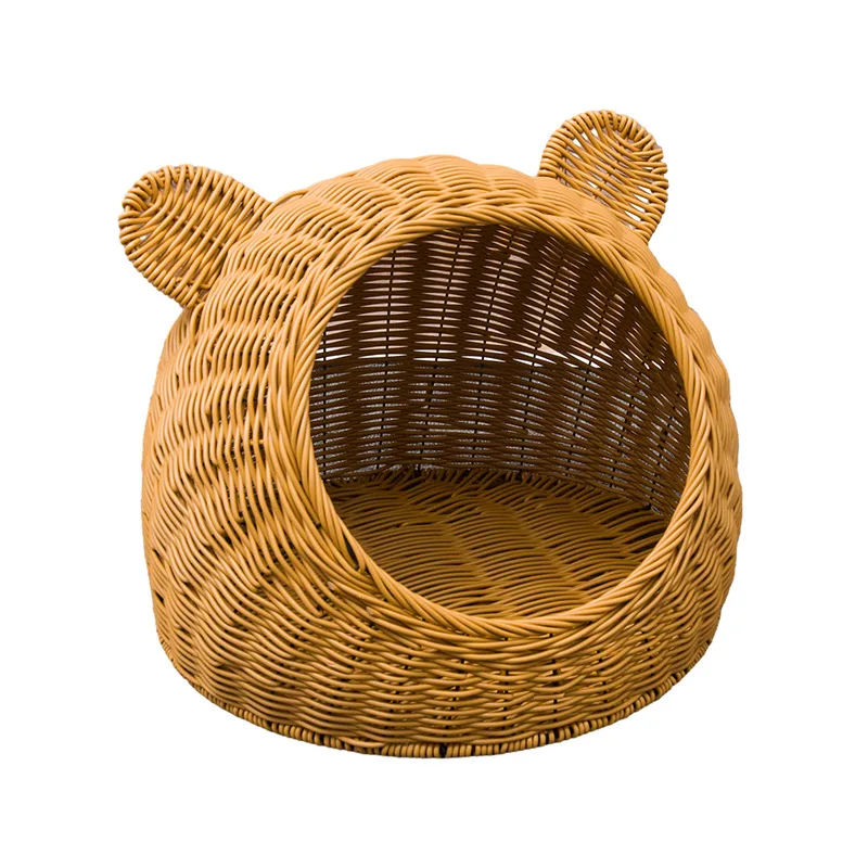 

Imitation rattan oval cat ear cat nest four seasons general semi-closed cat pet nest can be washed hand-woven rattan cat nest