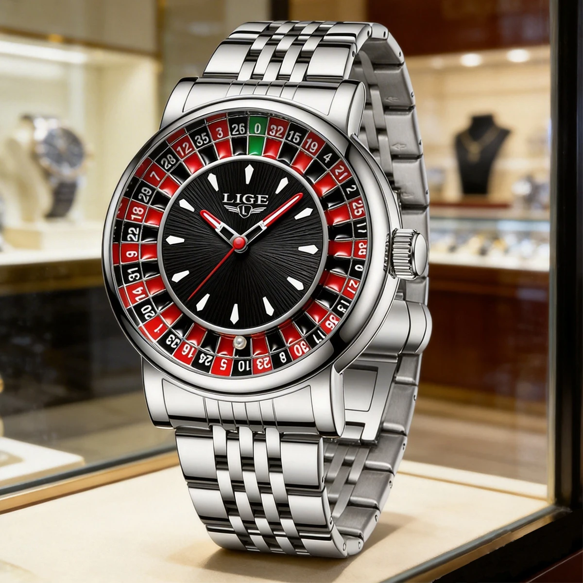 

LIGE Fashion Men Watch Rotating Dial Las Vegas Roulette Desktop Theme Watch Men Waterproof Luminous Clock Watches Creative Clock