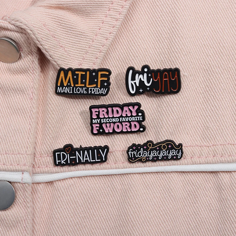 Funny Love Friday Enamel Pins Creative Banner Phrase Brooches Cute Geometric Lapel Badges Collect Clothes Backpack Jewelry