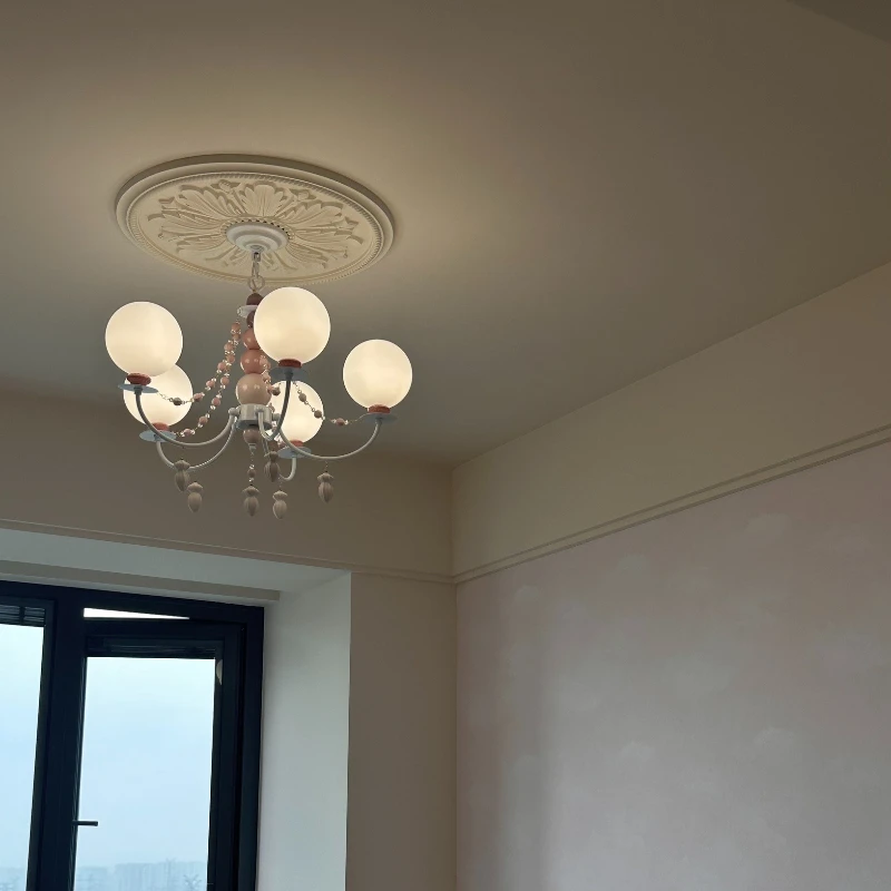 European Cream Style Pink Blue Children's Room Pendant Light Creative Ceramic Glass Ball Cover Lamp Living Room Dining Room Lamp