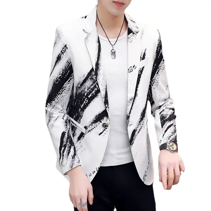 HOO 2024 Men\'s Autumn Wear New Printed blazer  Slim Youth Fashion Tailored     blazer