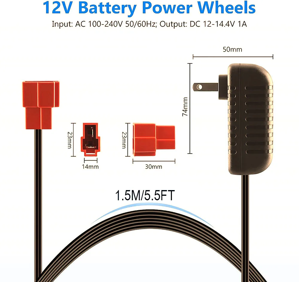 Carregador de bateria de 12 volts para passeio em brinquedos 12v crianças viajam no carregador de carro, adaptador de energia de bateria de brinquedo de equitação de carro elétrico 12v