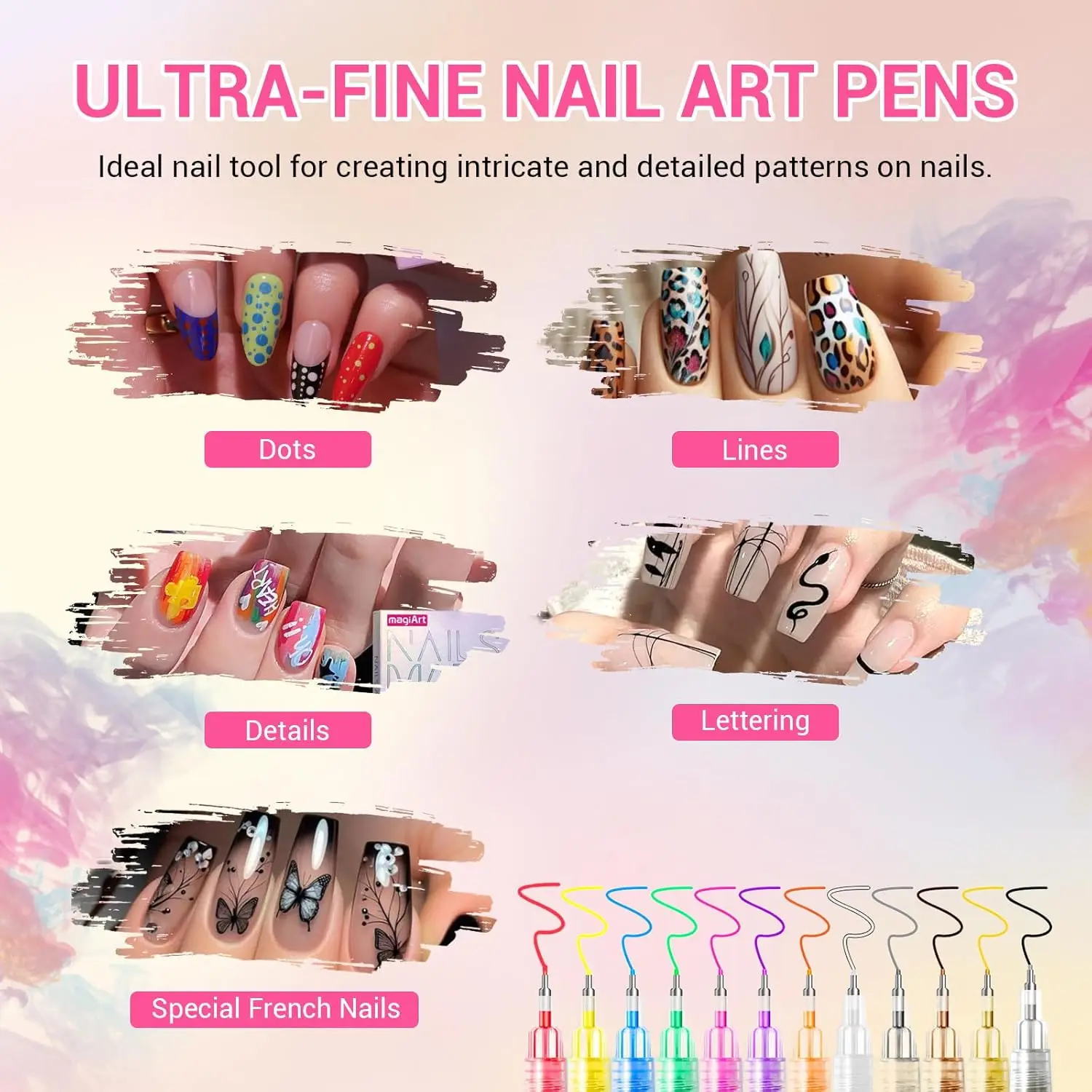 12-Color Nail Art Pen Set, Nail Art Markers, 3D Painting Nail Polish Pens, DIY Nail Art Beauty Decoration Nail Brushes gallery 3