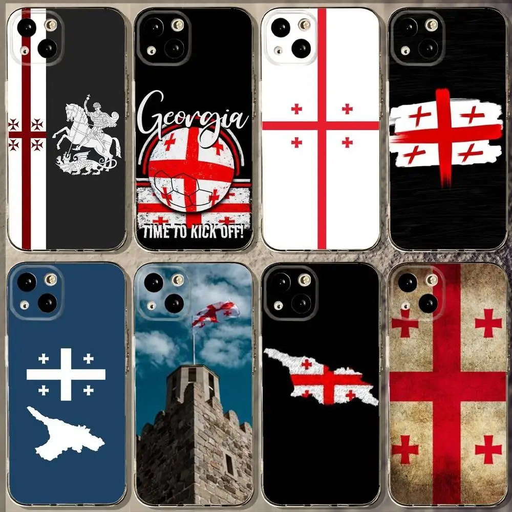 

Georgia Flag Phone Case For iPhone 16,15,14,13,12,11 Plus,Pro,Max,XR,XS,X,7,8 Plus,SE,Mini Soft Transparent Cover