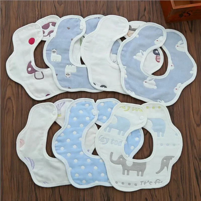 10PCS Newborn Baby Bibs Infant Towels For Girls Boys baberos bebe Babadores Cotton Bib 6 Layers