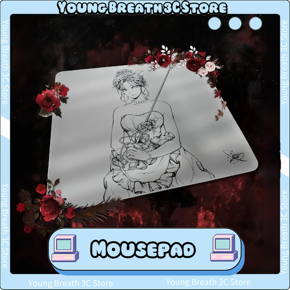 

Whimsy Red Rose Mousepad Smooth Delicate Surface Gaming Mousepad Anime Girl E-sports Mouse Pad Valorant CS FPS Gamer Custom Gift