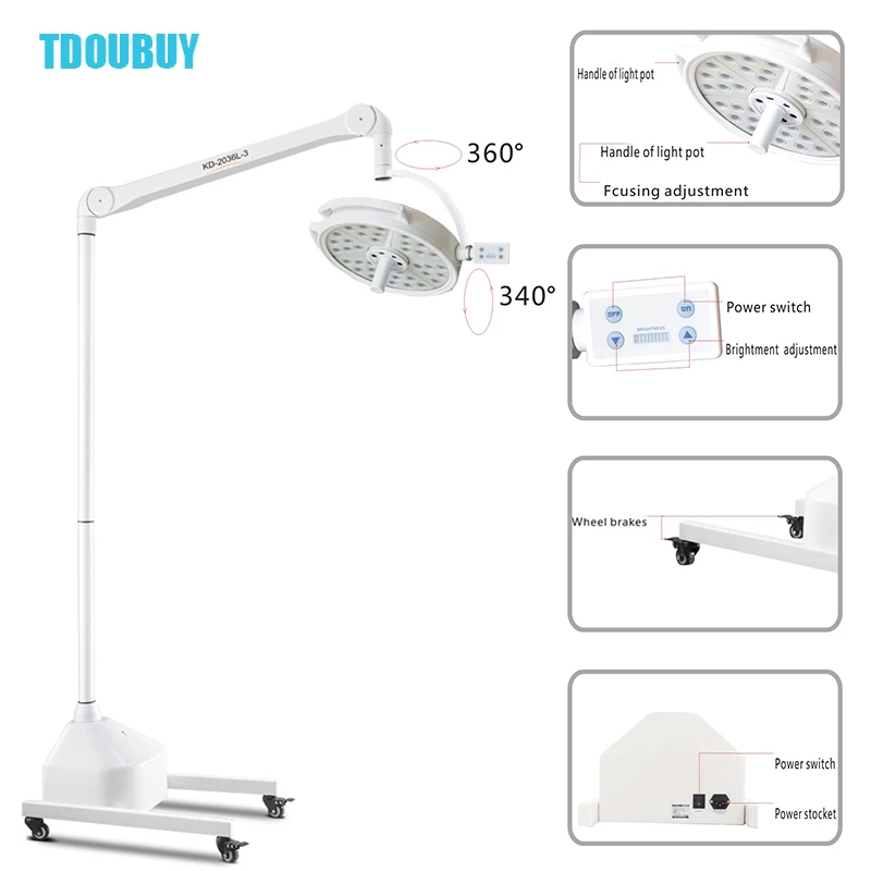 TDOUBUY-Lâmpadas LED Shadowless portáteis, médicas, veterinárias, lâmpada de operação do quarto OT, luz do quarto de operação móvel, 36 peças, 3W