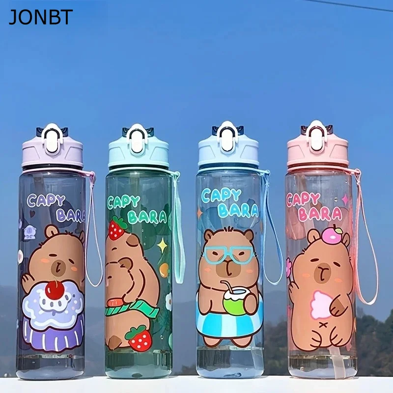 

800ML Kids Water Bottle Creative Cartoon Plastic Cup With Straw&Hand Rope Large Capacity Outdoor Portable Water Cups
