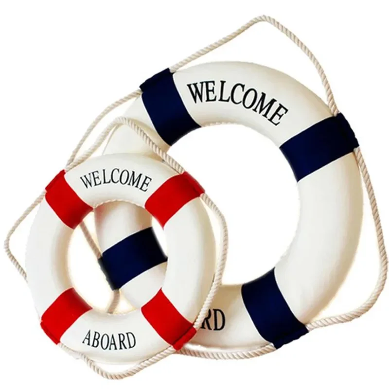 

Nautical Style Welcome Decorative Red Blue Life Buoy Home Marine Beach Wall Decoration Life Buoy Crafts Living Room Decoration
